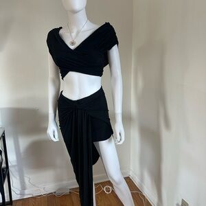 Black Wrap Crop Top and Skirt Set